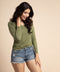 Green Vneck Body Hugging Long Sleeve Tshirt
